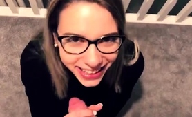 Nerdy European Teen Puts Her Mouth To Work On A Meat Stick