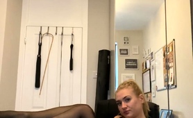 Provoking Blonde Milf Posing In Black Lingerie On Webcam