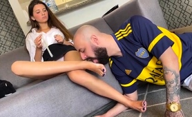 Femdom Teen Makes Her Boyfriend Lick Her Cum Covered Feet