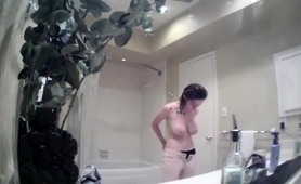 Hidden Cam Captures Big Boobed Stepsis Naked In The Bathroom