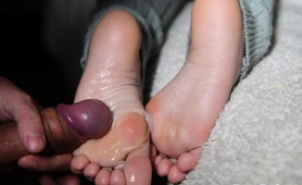 Foot Fetishist Getting Her Soles Sprayed With Hot Jizz